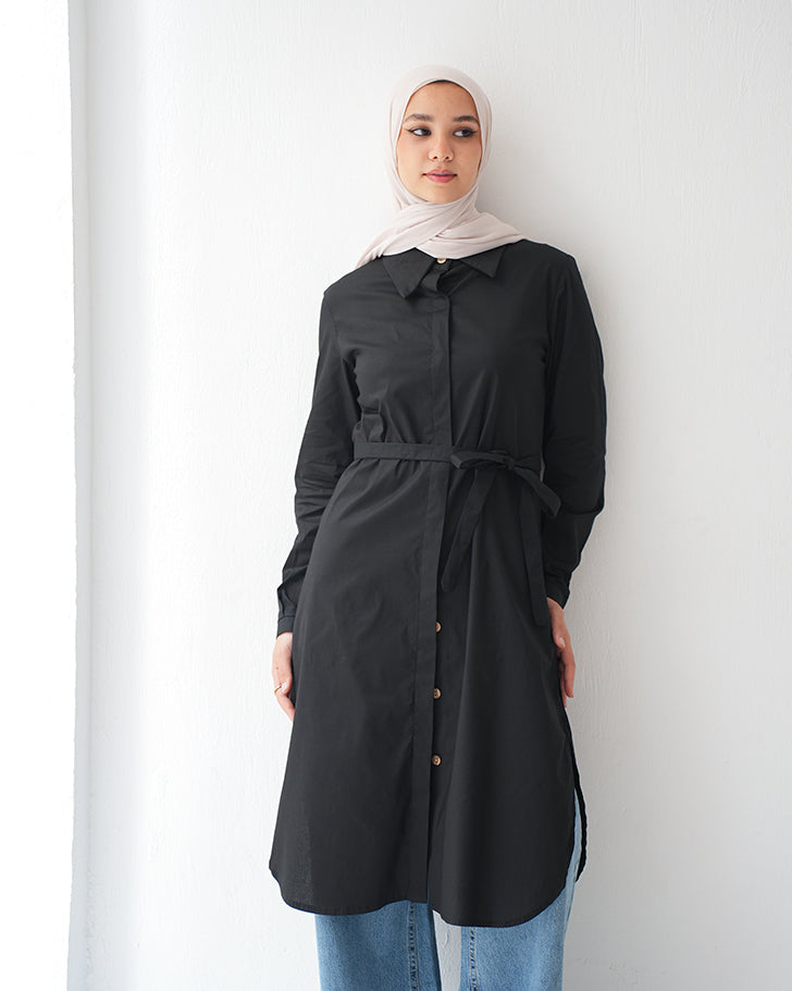 Poplin Long Chemise Black