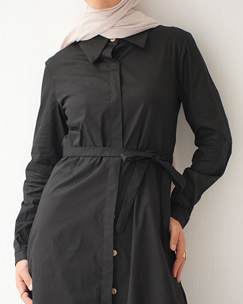 Poplin Long Chemise Black