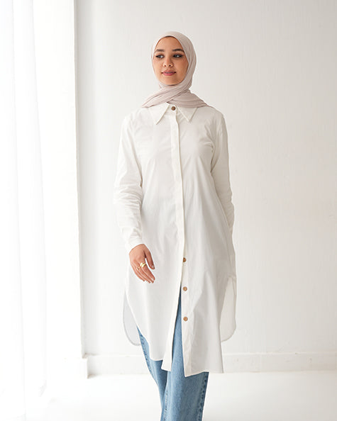 Poplin Long Chemise Offwhite