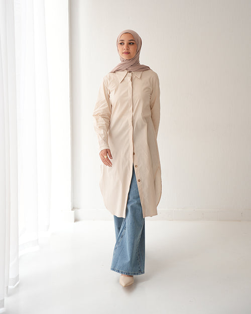 Poplin Long Chemise Beige
