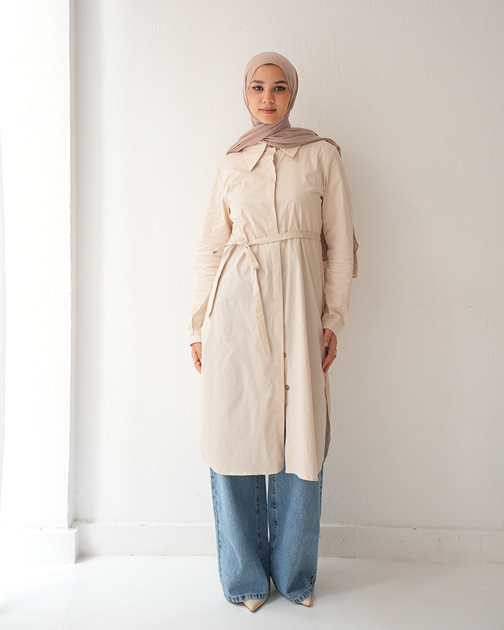 Poplin Long Chemise Beige