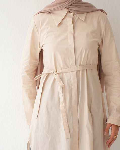 Poplin Long Chemise Beige