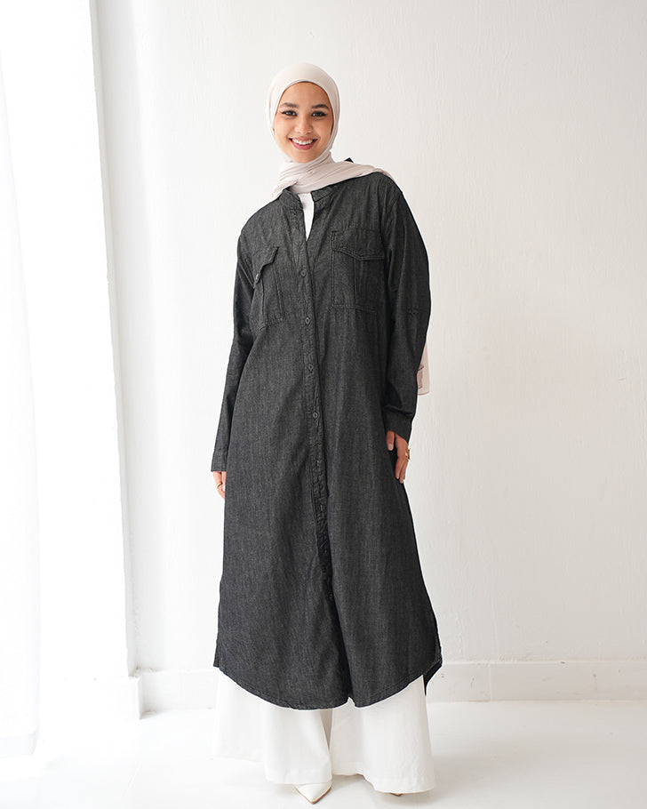 Denim Shirt Dress Black Grey CODE 400