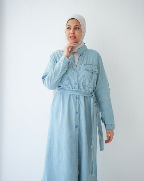 Denim Shirt Dress Light Blue CODE 400