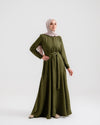 Front Buttoned Linen Dress Olive
