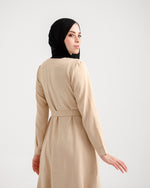 Front Buttoned Linen Dress Beige