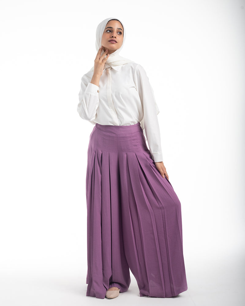 Linen Pleated Jupe Pantalon - Mauve