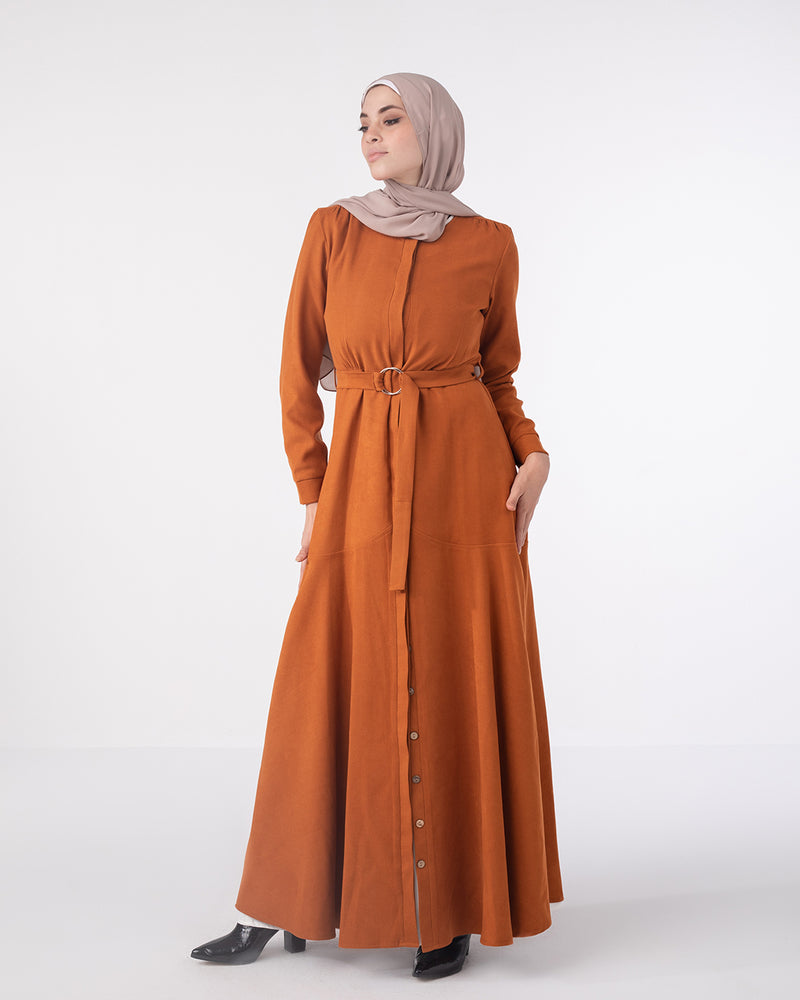 Fall Front Buttoned Dress Copper