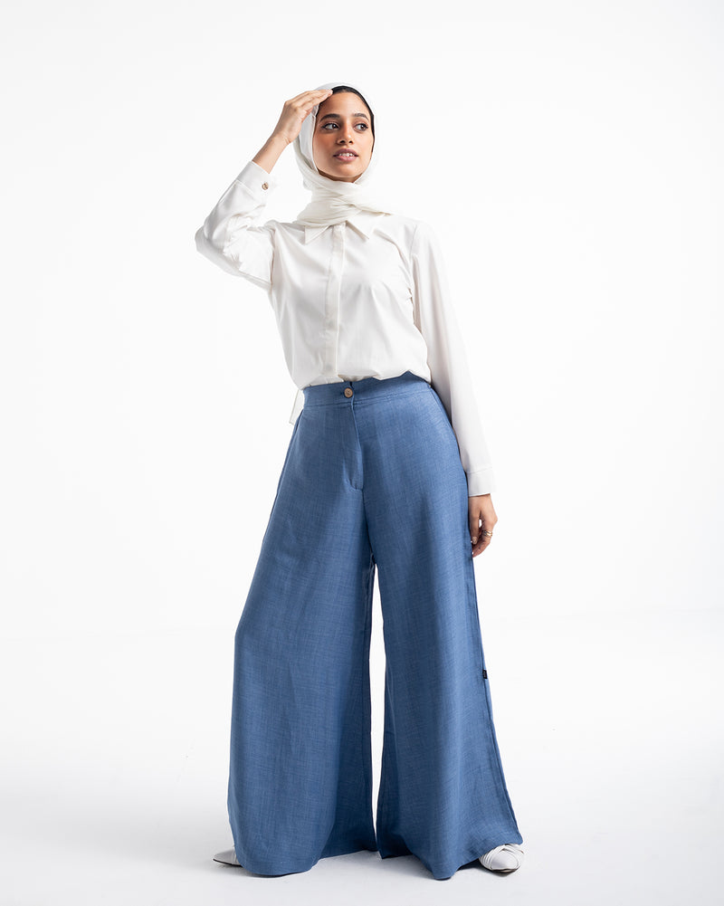 Linen Wide leg pants Blue