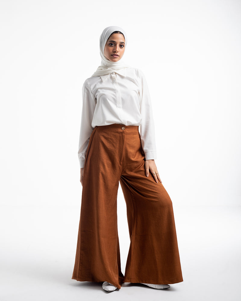Linen Wide leg pants Rust Brown