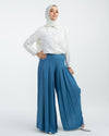 Linen Pleated Jupe Pantalon - Blue