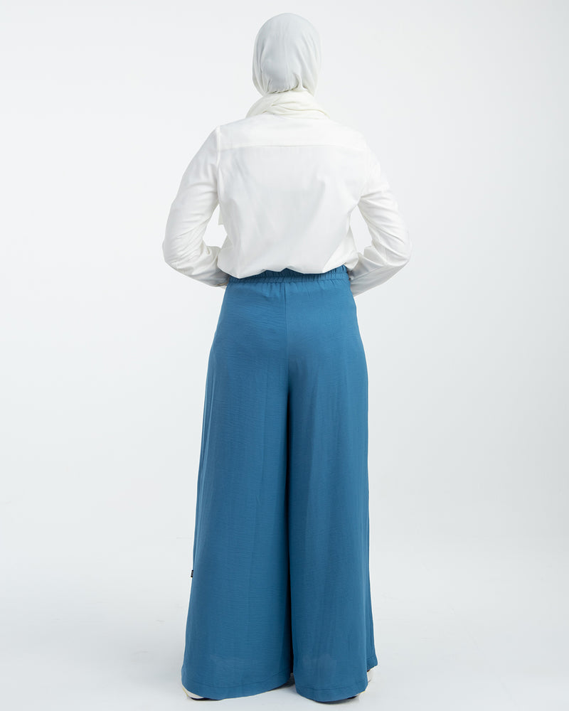 Linen Pleated Jupe Pantalon - Blue