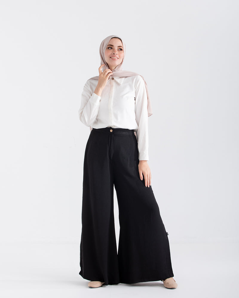 Linen Wide leg pants Black