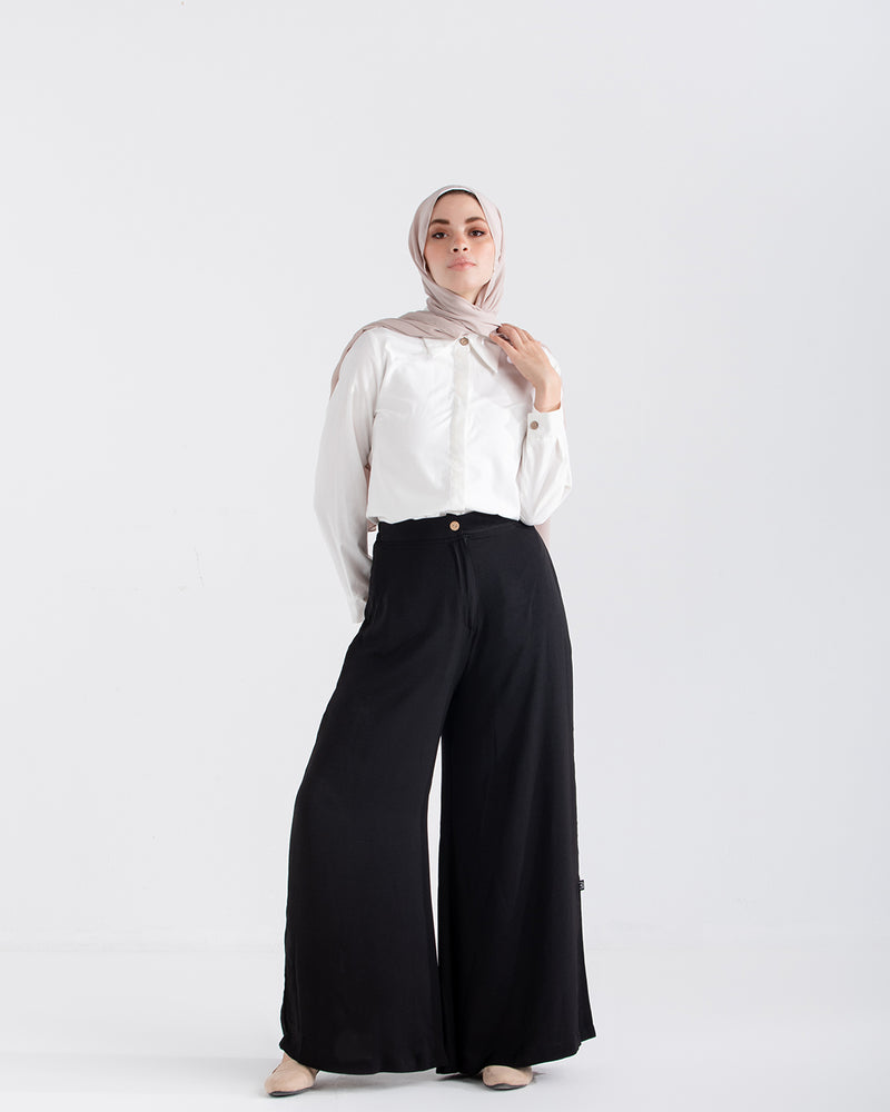 Linen Wide leg pants Black